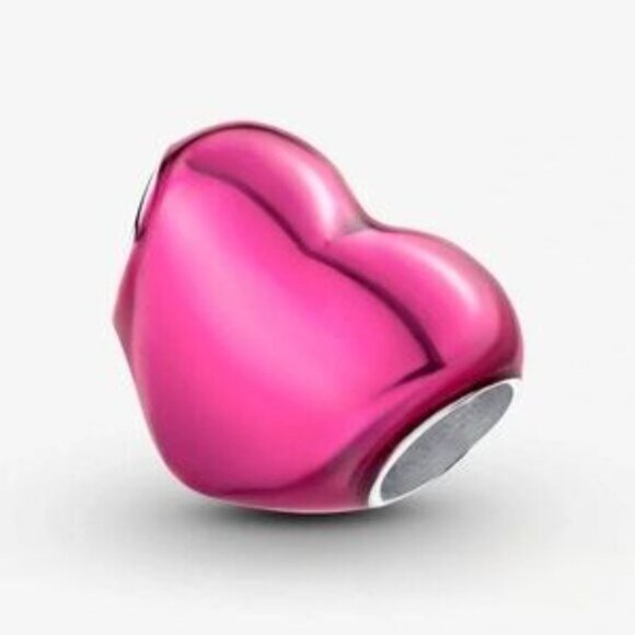 New Pandora Metallic Pink Heart Charm - Picture 3 of 4